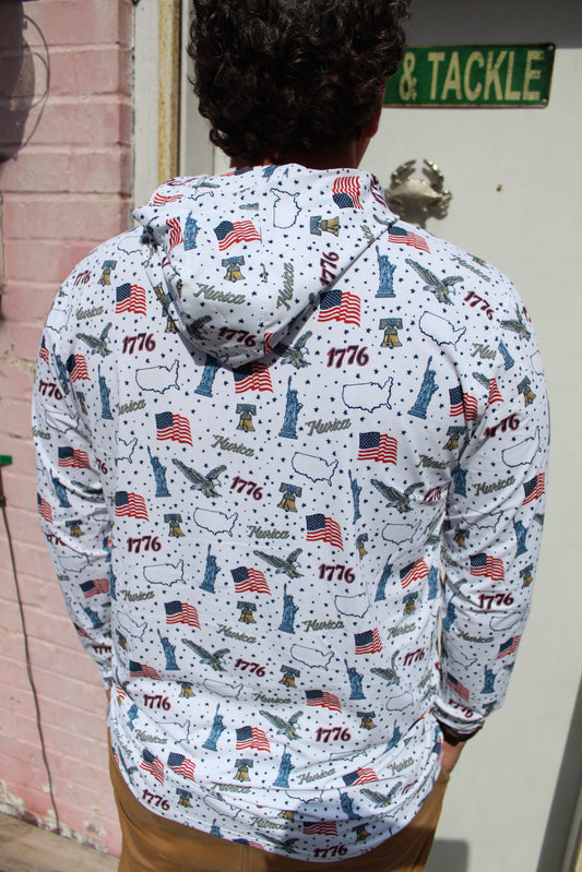 4th of July UV Hooded Long Sleeve