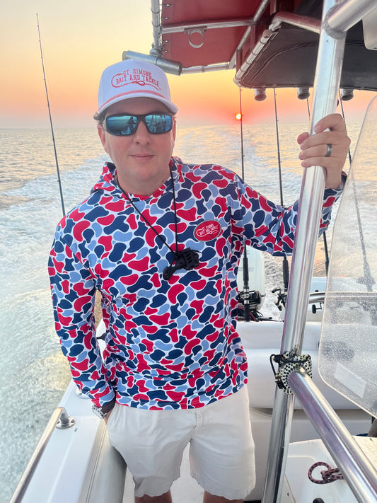 Red white blue hooded long sleeve